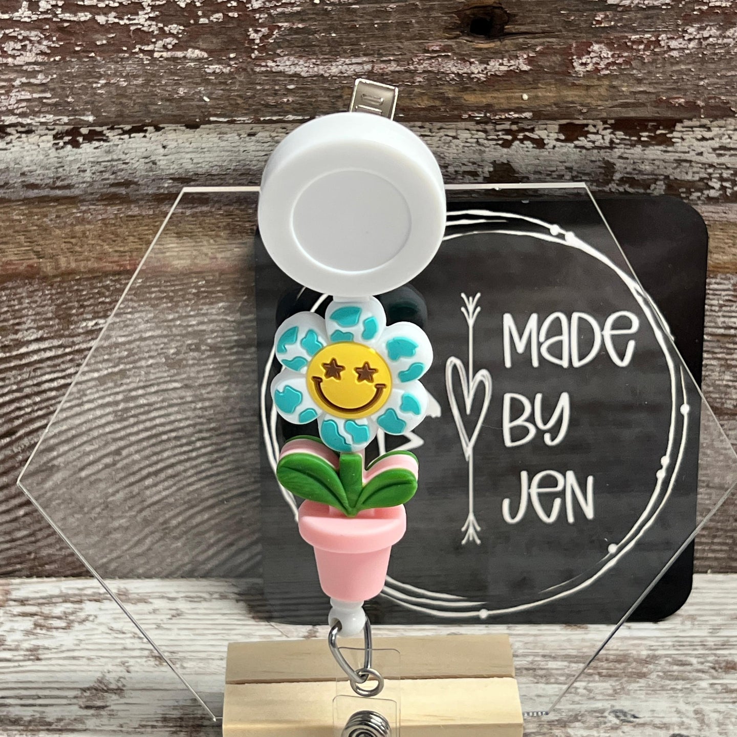 Blue Happy w-Pink Bloom Badge Reel